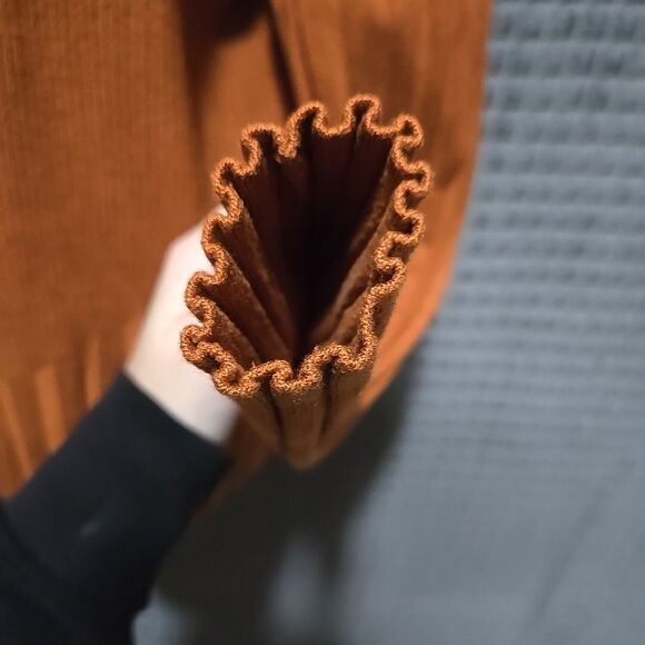 Y2K Burnt Orange Ribbed Jacket SzXL Belldini Retro Slinky Stretch FullZip Preppy - Picture 15 of 16